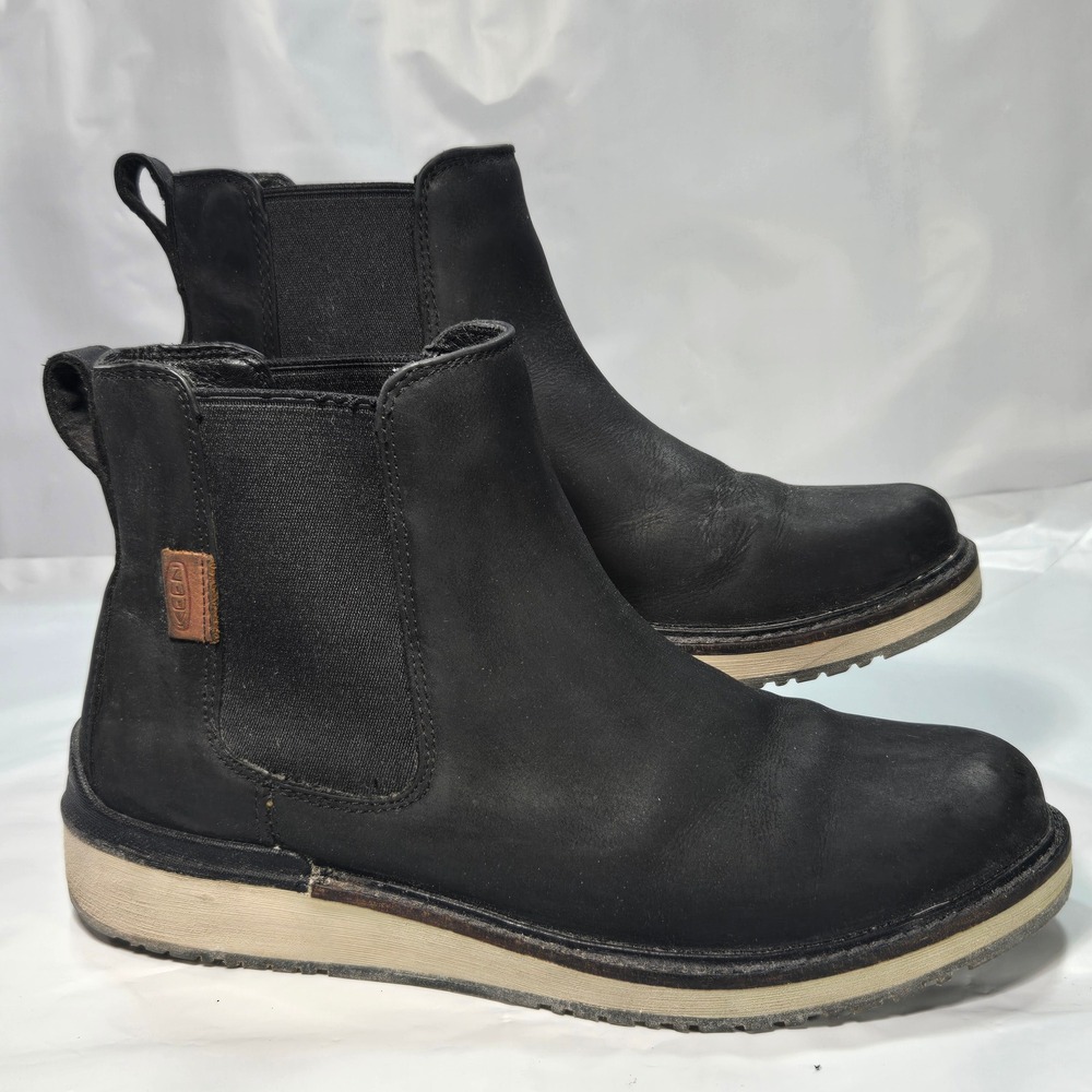 KEEN Elena Chelsea Boots Black Leather Water Resistant Pull On 1021531 Women 9.5